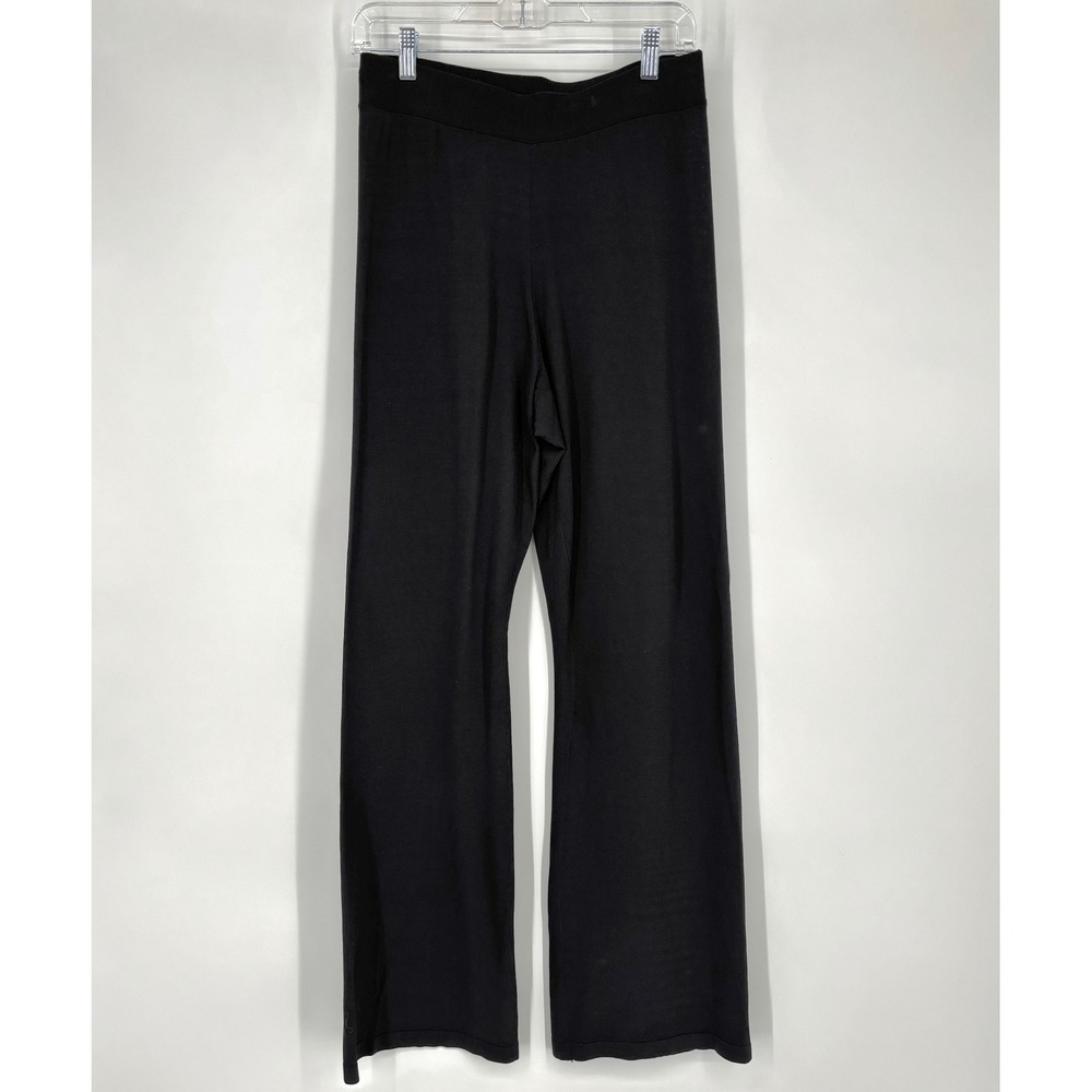 SUMMUM Pull On Wide Leg Trousers Sz US 8 Black Stretch Knit Comfort Travel Euro